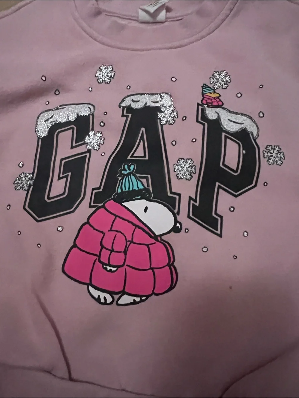 GAP Pink Girls Crewneck Sweatshirt with Winter Graphic